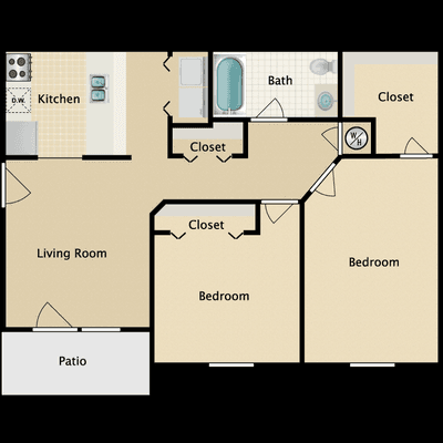 Elaine Two Bedroom One Bathroom 851 Sq. Ft.