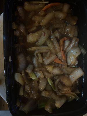 Onions. I barely could find the Mongolian beef