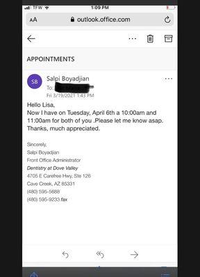 Proof we were on schedule (I called her after getting this email to confirm )