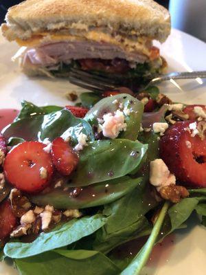 Half sandwich and salad. Turkey and pimento cheese  Strawberry/ Spinach Excellent