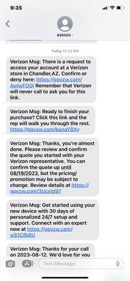 Text messages sent by "Chad" to sign the Verizon document to pay $300.