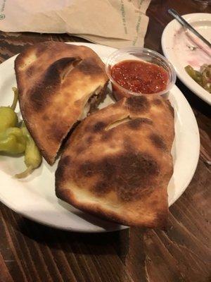 MeatbLl calzone, salad , pepperoni pizza , onion rings of course. Everything cooked to perfection!