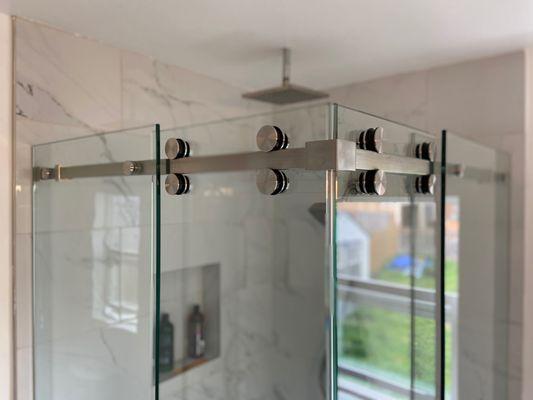 Frameless Sliding Shower Door, Barn Door Style Heavy Glass