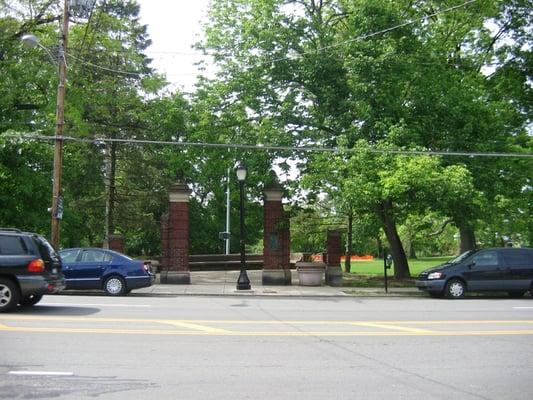 View from across Madison of the old estate's front gate