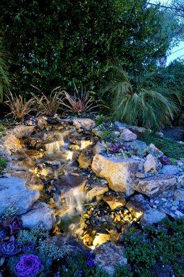 Pondless Water Feature with Waterproof Low Voltage Lighting