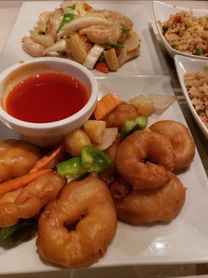 Sweet and sour shrimp and shrimp/Chinese vegetables  ..very good and flavored very well.