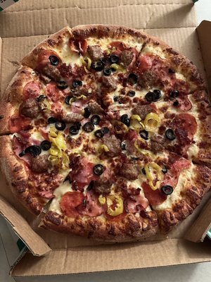 Meat Lovers with Olives and Banana Peppers