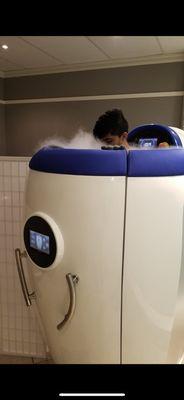 Whole body cryotherapy session in progress