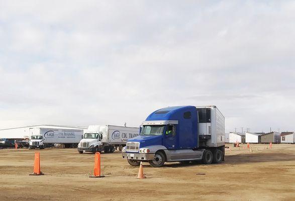 Sage Truck Driving School practice vehicle and driving range.