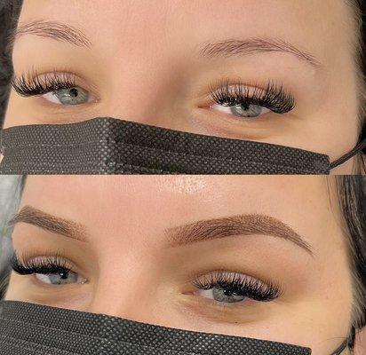 Before and after Of ombré powder brows