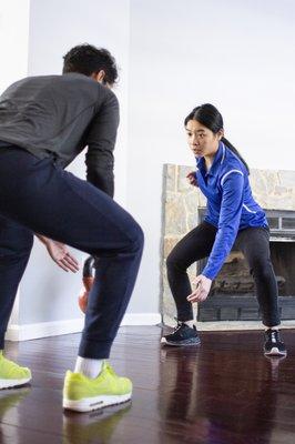 Providing demonstration of a kettlebell exercise