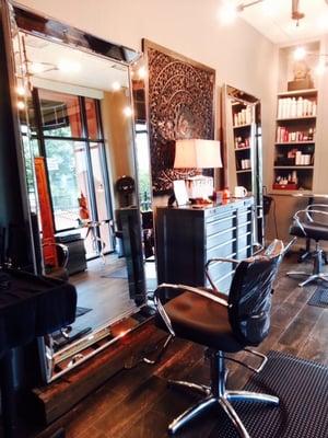 Beautifully appointed salon with lots of natural light.