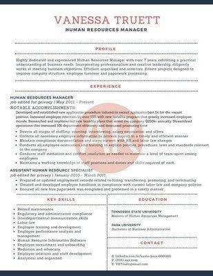 HR resume sample