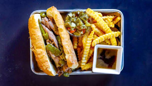 Italian Beef: Roasted Italian beef, sweet peppers or hot giardiniera on a Turano® french roll.