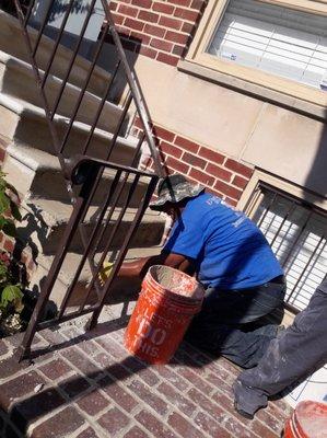 Covering the steps with special cement