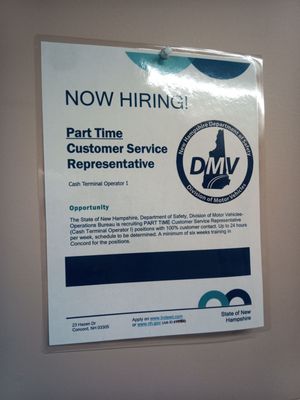 They're hiring part-time employees 24 hrs per week at the DMV!