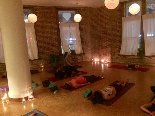 Candlelight yoga class