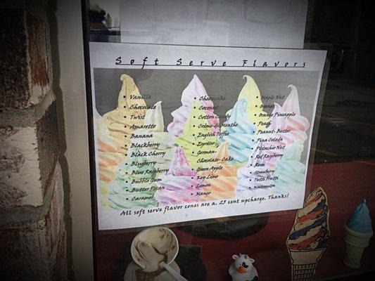 Soft Serve Flavors Menu