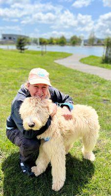 Pet Lover Martina with our Goldendoodle PUPPY!