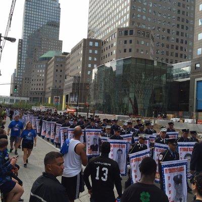 This is some of the pictures of the fireman with banners honoring the fallen firefighters that well lost that 911