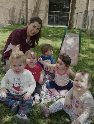 Spring class under the beautiful shade trees! Joyful learning.