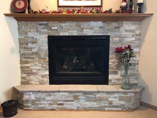 Fireplace Remodel. Stacked Stone.