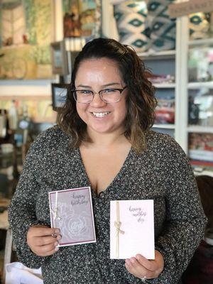 Practical application portion of calligraphy class making greeting cards. Calligraphy workshop at Seaside Galley & Goods in Newport Beach.