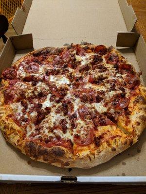 Pepperoni, bacon, and extra cheese