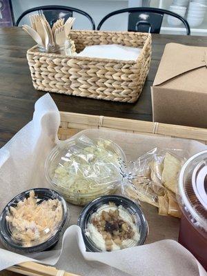 Lunch Trio Basket- Egg Salad, Pimento Cheese, Goat Cheese & Pita Chips with an Iced Mint Tea