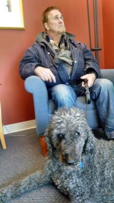 Standard poodle Issac with his master Mr. Miller sold one house and bought another on the same street!...