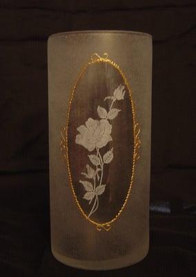 painted and etched cylinder vase