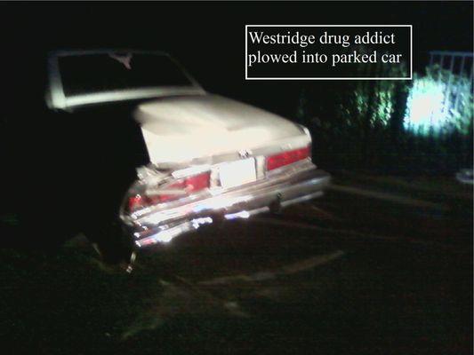 Westridge drug addict & plowed into parked car