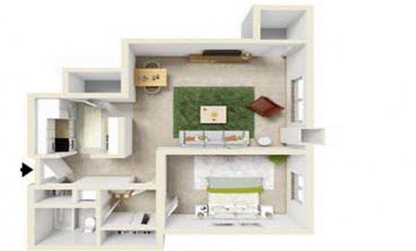 1M (650 sf) floor plan