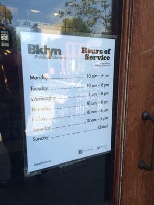 Opening hours (as of October 2015)