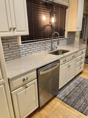 Kitchen countertop with new sink and backsplash