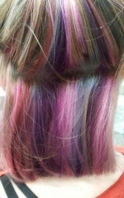 Hidden color. Color done to bottem half of hair