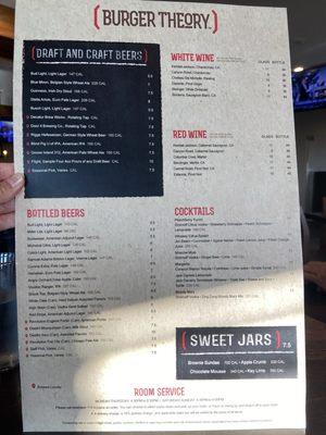 Alcohol menu