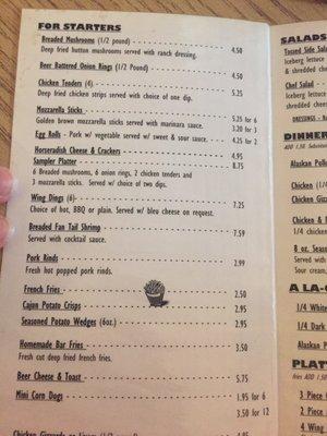 Menu options at Jack's!