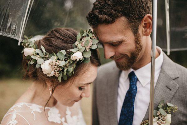 Buddies Flowers- Bridal flower crown, and groom's boutonnière. Photo credit: A Bitter Orange