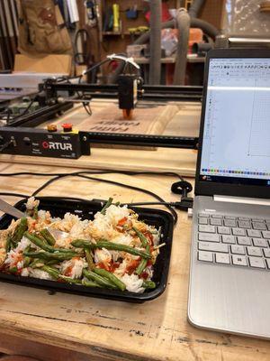 Shredded green chili chicken, jasmine rice and green beans