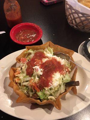 Steak taco salad. I added the salsa. Very fresh.