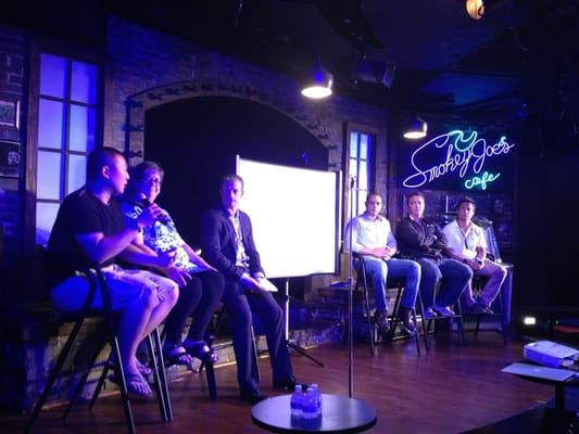 Panel on cabaret theater stage