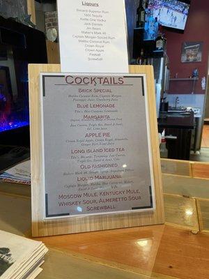 Cocktail menu