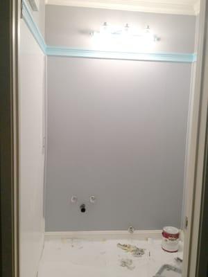 new drywall and plumbing moved over for pedestal sink