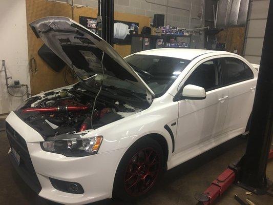 We welcome all makes and models. Brake Service on a Mitsubishi Evo