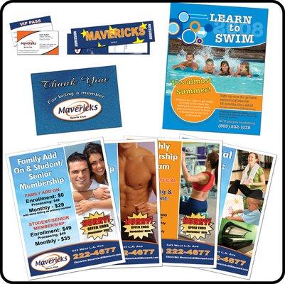 Complete marketing package: business cards, flyers, postcards, event tickets