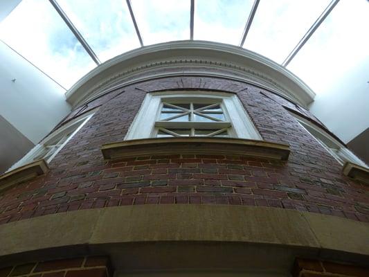 This is a view of the old exterior of the library, now incorporated into the library's new entryway atrium.