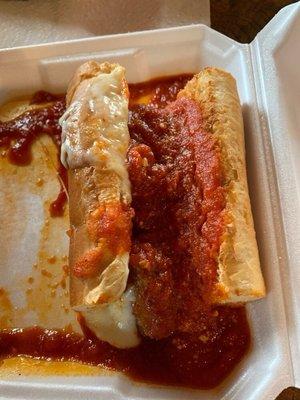 Meatball sub.....perfect sauce, perfect roll and the best meatball. My husband says his meatballs are as good ( but they're not! )