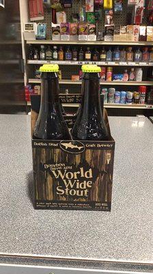 Dogfish Head bourbon barrel aged World Wide Stout! Available now at scotia stop!