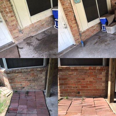 Before/after brick pavement, brick siding, oil stain cleaning